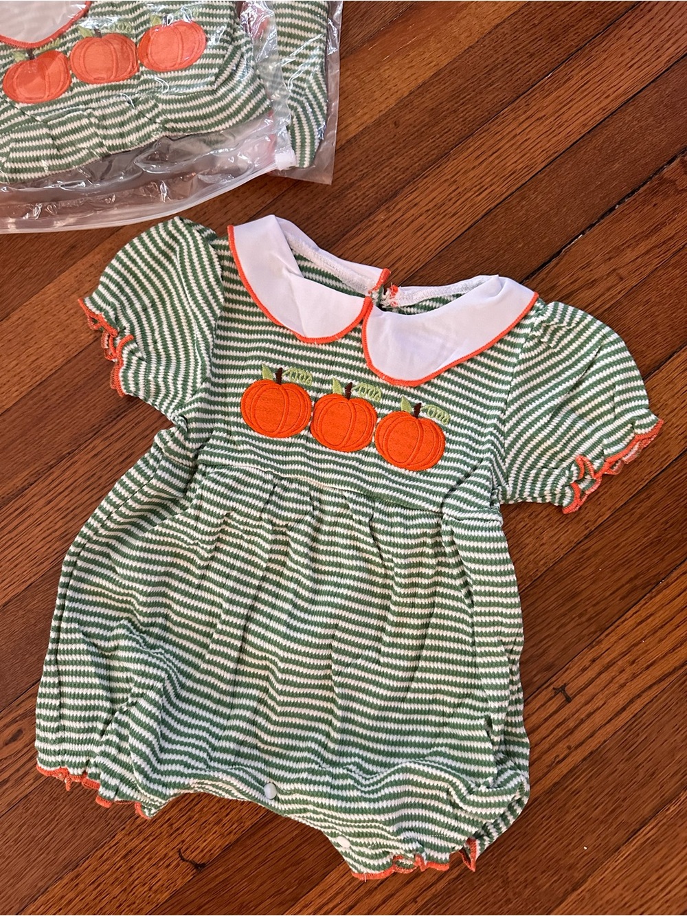 Green Striped Pumpkin bubble romper